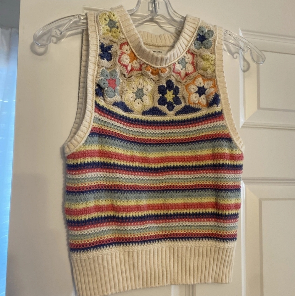 American Eagle Crochet Crew Neck Sweater Vest